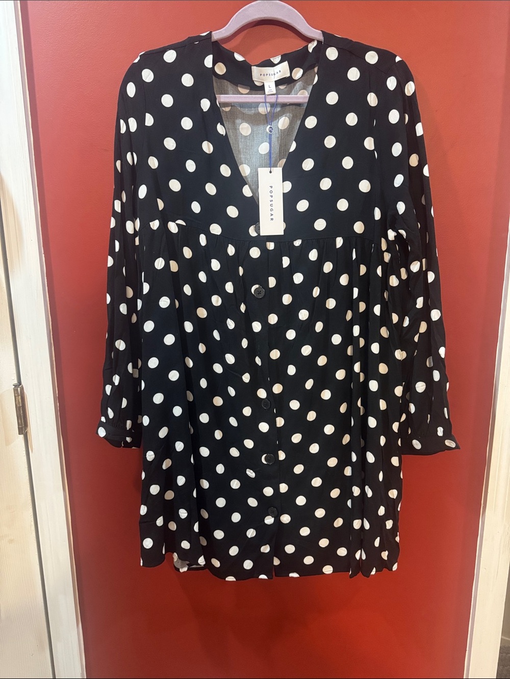 POPSUGAR Black and White Polka Dot Button-Front Dress